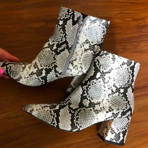 Leather snakeskin ankle booties